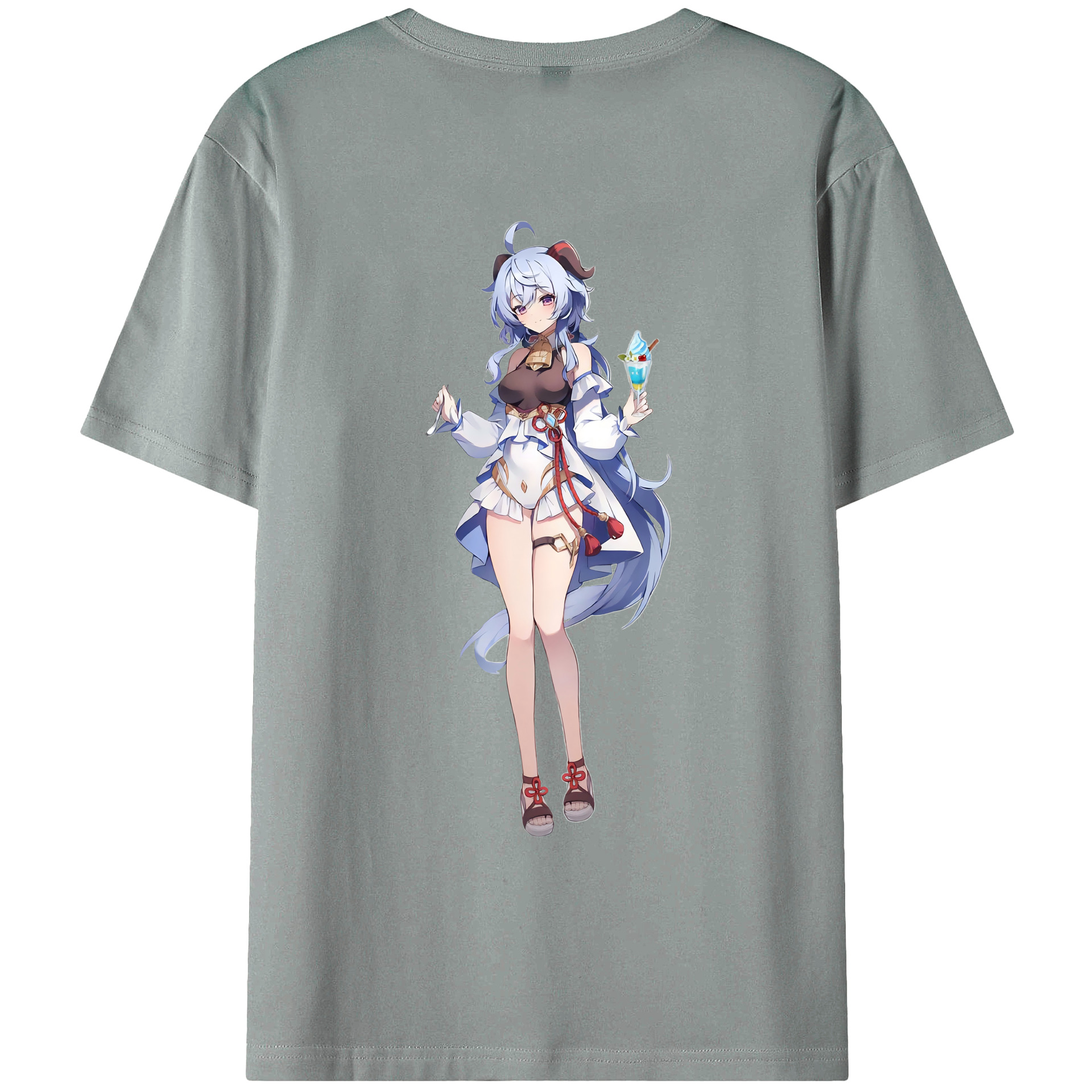 げんし神 甘雨 かんう genshin Ganyu 綿100％ メンズ半袖Tシャツ（バックプリント） 通気性